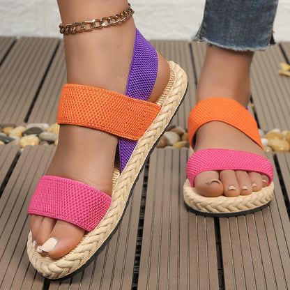 Women's fashion trend anti-slip wear-resistant multi-color matching elastic flat sandals
