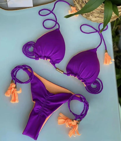 Sexy Swimsuit Women Triangle Bikinis Set Thong Bandage Swimsuits Solid Color bathing suit  Two Piece String Swimear Beach Wear