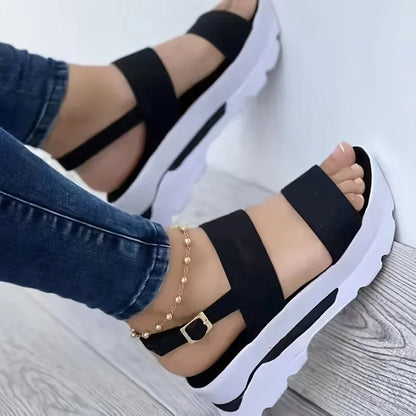 Open Toe Shoes Summer Women Non Slip Durable Women's Sandals Wedges Basic Buckle Slippers Women Zapatos De Mujer Footwear