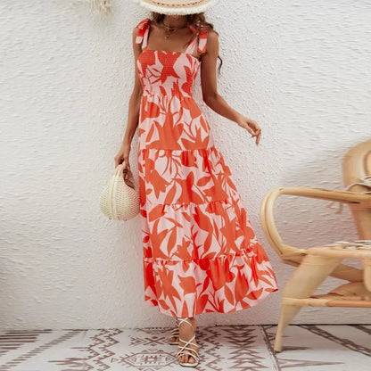 2023 New High-Waisted Printing Strapless Dress Women's Self-Independent Realistic European and American Style Amazon Wish