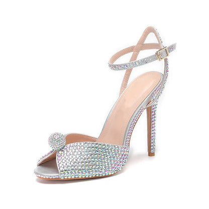 Runway style Rhinestone Sequined Peep toe Women Gladiator Sandals Summer Elegant High heels Crystal Wedding Banquet Bridal Shoes