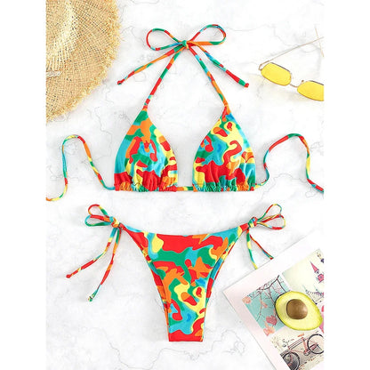 Tie Dye Micro Bikini 2025 Women Swimsuit Female Swimwear Thong Bathing Suits Sexy Bikinis Sets Lace Up Brazilian Halter Biquini