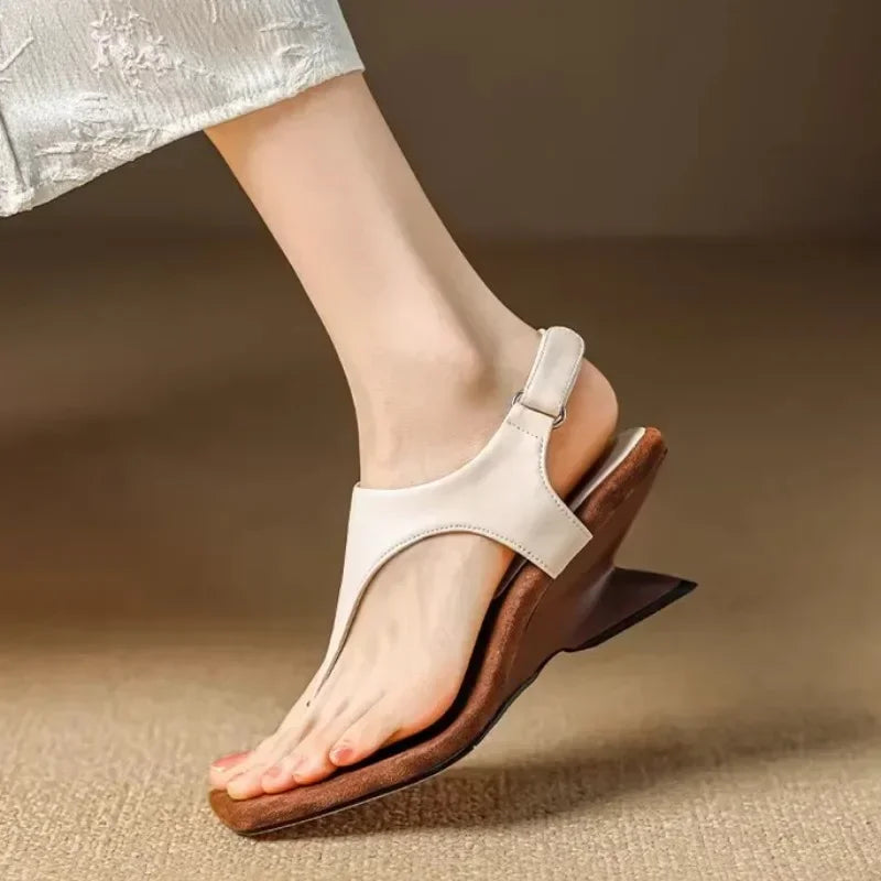 Women's New Sweet Casual Women's Shoes 2025 Summer Wedge High Heels Open Toe Beach Banquet Party Luxury  Women's Flip Flops