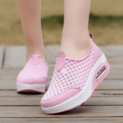 Wedge Hollowed Out Slip-on Mesh Platform Vulcanization Shoes