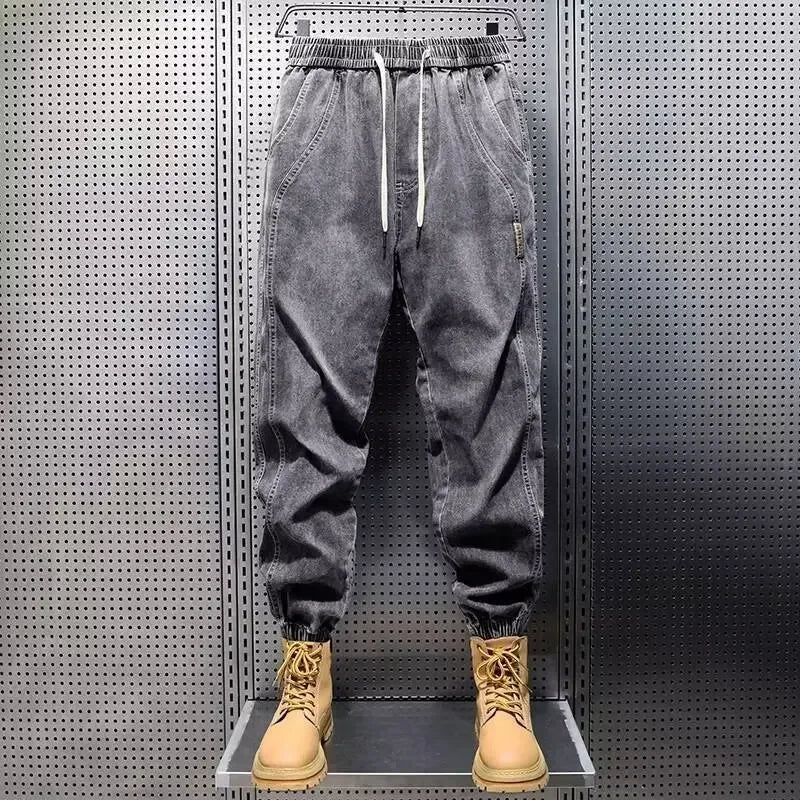 2024 Jeans Men's Trendy Brand Spring Autumn Versatile Loose-Fit Straight-Leg Pants Net Casual Elastic Waist Small Feet Harem Pan