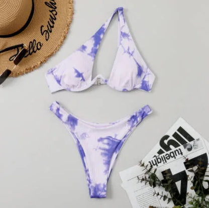 Sexy One Shoulder Bikini Set 2025 Women Red Black Push Up Underwire Micro Swimsuit Brazilian Cut Out Bathing Suit Thong Swimwear