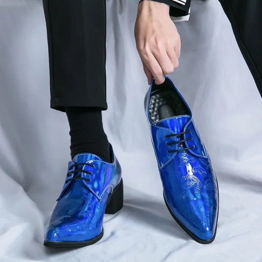 Luxury Designer Men's Charm Blue Black Pointed Men Shoes Man Male Formal Wedding Prom Dress Prom Loafers Shoes for Men