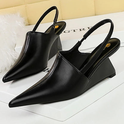 Bigtree Shoes New Designer Wedge Heels Shoes Hollow Back Strap Sandals Women Summer Shoes 2025 Fashion Pointed Tip Women Pumps