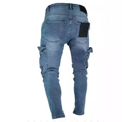 Men Jeans Washed Pencil Pants Mid Waist Denims Vintage Pockets Button Zipper Fly 2025 Casual Basics Ankle Length Trousers Man