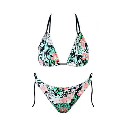 1 Set  Women Swimsuit  Padded  Three-point  Stretchy  Beautiful Floral Print Bikini Set  for Swimming Pool