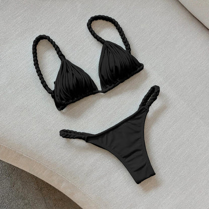 2025 New Bandage Stripe Brazilian Bikini Swimwear Women's Braided Rope Swimsuit Two Piece Set Female Sexy Mujer Beachwear Summer