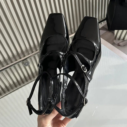 Eilyken New Fashion Leopard Print Narrow Band Buckle Strap Women Pumps  Elegant Square Toe High Heels Wedding Party Shoes