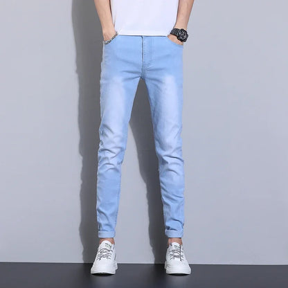 2025 Spring Summer Classic Fashion Men's Sky Blue Denim Pants Slim Men's Straight  Male Brand Clothing Stretch Denim TrouseS