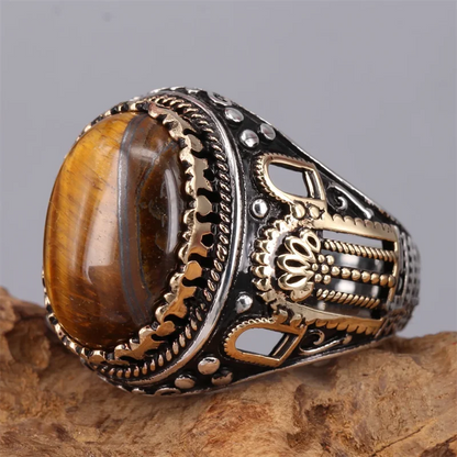 New Brown Retro Tiger Stone Men's Ring Personality Ring Fashion Temperament To Attend The Banquet Luxury High Quality Jewelry