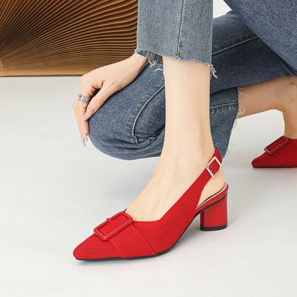 Women's High Heel Sandals Large 42/43 Pointed Knitted Breathable Non slip Rubber Sole 2025 New (5cm High)