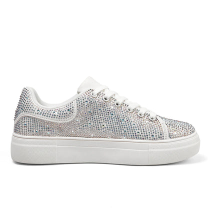 Women's Walking Sneakers Fashionable Diamond Studded Thick Soled Shoes Casual Shoes Non-Slip Skateboard Shoes for Outdoor Sports