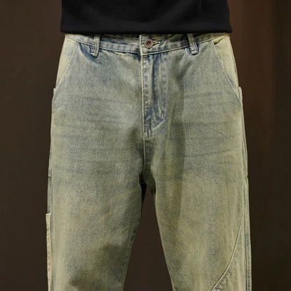 Jeans Men Loose Fit Retro Blue 2024 Spring Wide Leg Pants Denim Trousers Korean Style Fashion Side Pocket Male Baggy Pants