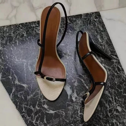 Liyke Summer Fashion Buckle Open Toe Slip On Back Strap Sandals Women Black White High Heels Wedding Prom Shoes Zapatos Mujer