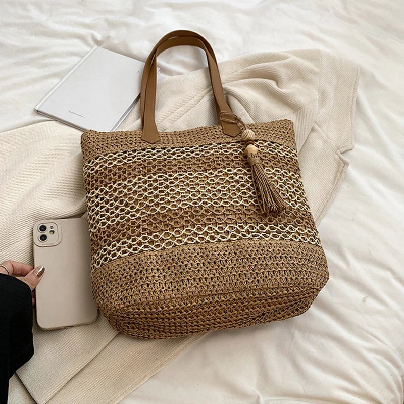 Summer Straw Bags for Women High Quality Rattan Shoulder Bag Travel Handmade Woven Beach Handbags Female Large Capacity Totes