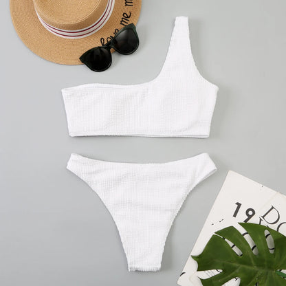 One Shoulder Bikinis 2025 Women Sexy Swimwear Female Brazilian Swimsuit Solid Beachwear Bathers Bathing Swimming Swim Suit