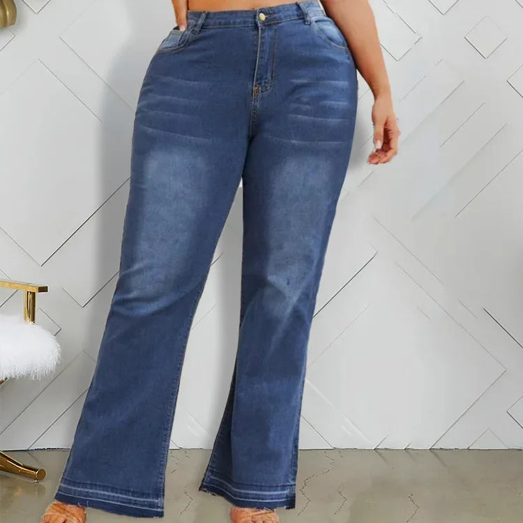 In-Stock New Fashion European Style Ebay Plus Size Women's Jeans Shengsheng Brand High Waist Slim Fit Denim Trousers