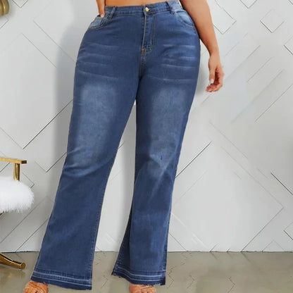 In-Stock New Fashion European Style Ebay Plus Size Women's Jeans Shengsheng Brand High Waist Slim Fit Denim Trousers