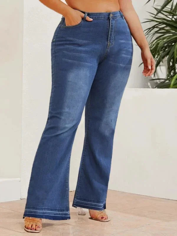 In-Stock New Fashion European Style Ebay Plus Size Women's Jeans Shengsheng Brand High Waist Slim Fit Denim Trousers