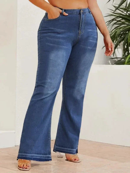 In-Stock New Fashion European Style Ebay Plus Size Women's Jeans Shengsheng Brand High Waist Slim Fit Denim Trousers