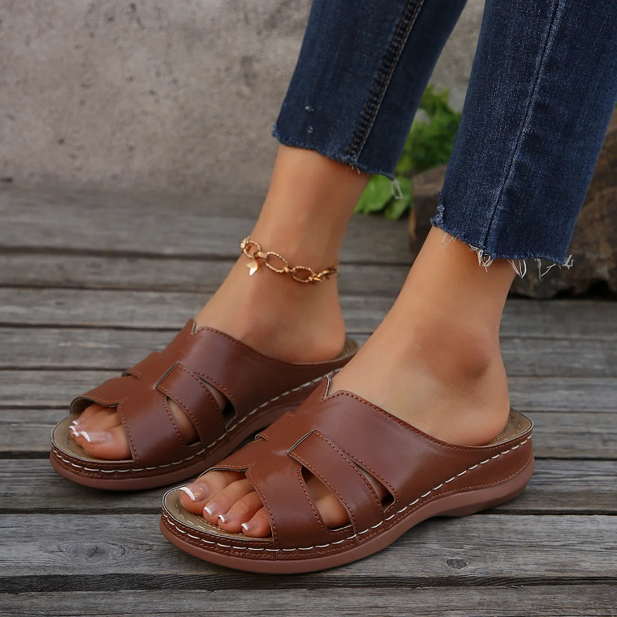 Shoes Sandals Women Summer Retro Sandals For Women Slides Walking Shoes Wedge Sandals Ladies Breathable Slipper Footwear Female