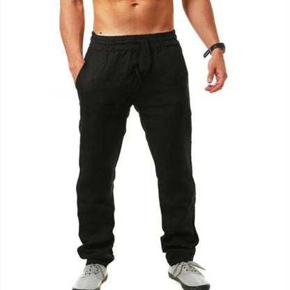 Men's Lightweight Long Pants Summer Solid Color Breathable Loose Trousers Male Elastic Waist Casual Pants Harajuku Trousers
