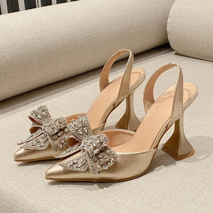 Eilyken New Design Crystal Butterfly-knot Women Pumps Street Style High Heels Pointed Toe Shoes Sexy Wedding Party Sandals