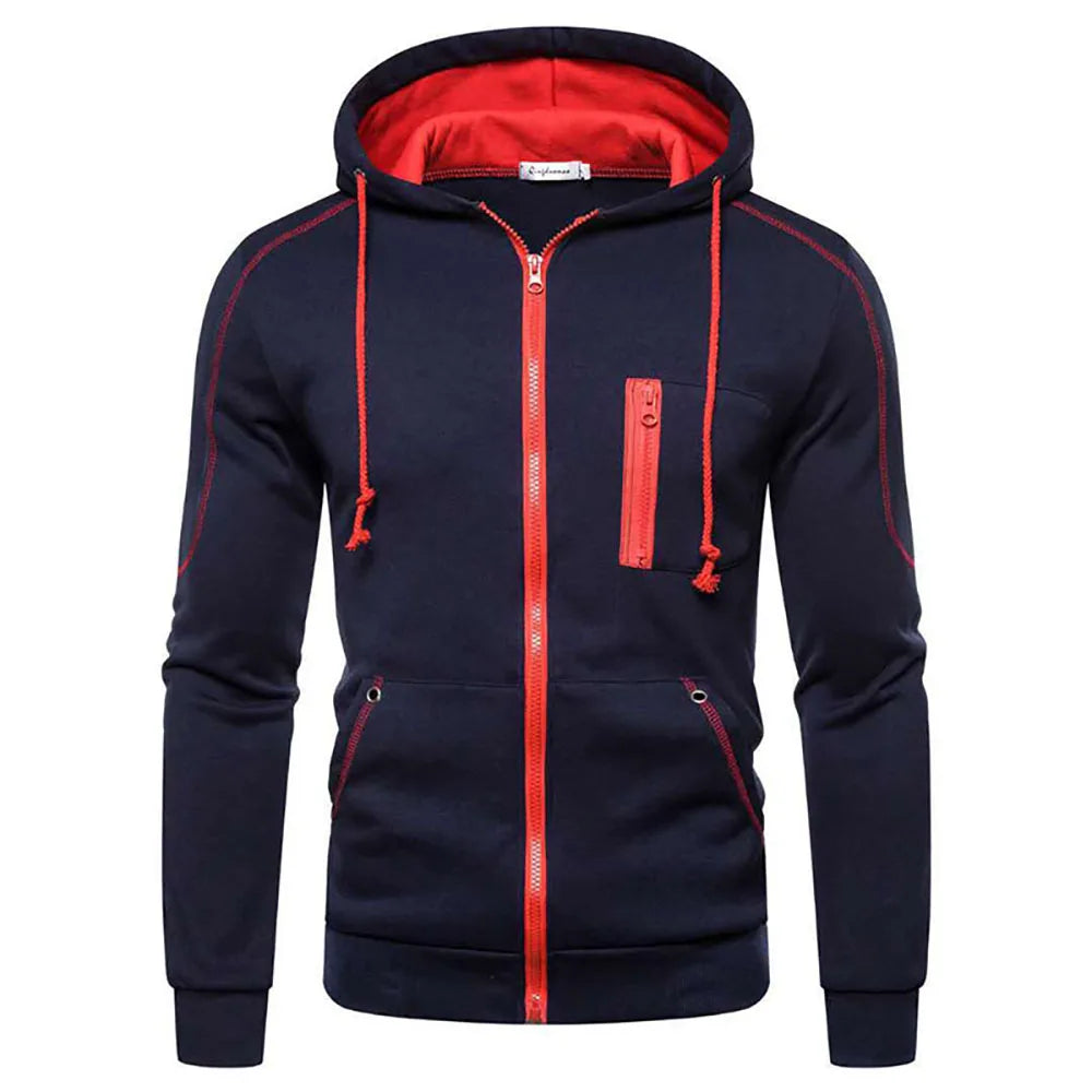 Men's Jackets Fashion Hoodies Long Sleeve Zipper Hoodie Hooded Fleece Sweatshirts Casual Sports Men Clothing Plus Size Black Whi