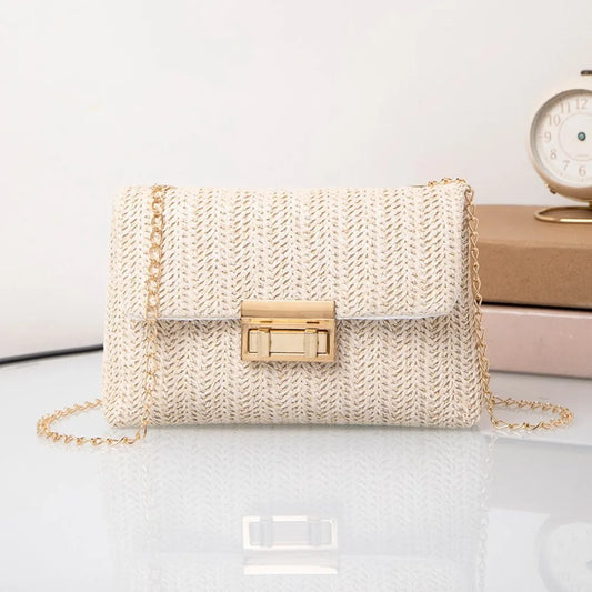 Woven Straw Handwoven Women's Shoulder Bag, Fashion Solid Color Crossbody Purse with Lock Closure Purses and Handbags Сумка 2025