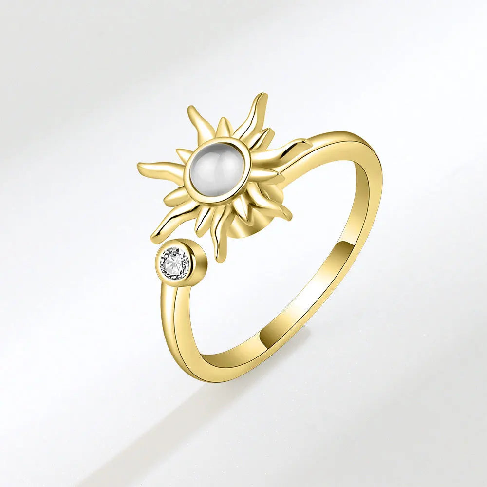 VENTFILLE 925 Sterling Silver Sunflower Diamond Zircon Rotatable Ring For Women Gift Relieve Stress Ring Jewelry Wholesale