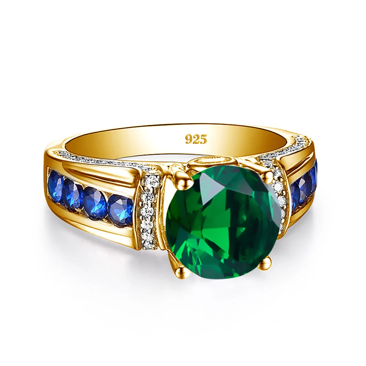 Szjinao Green Emerald Ring Gold For Woman Round Cut 8*8mm 2ct Stone Wedding Luxury Designer Jewelry High Quality Valentines Gift