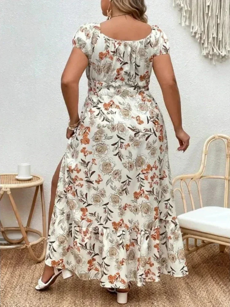 Plus Size Women 1XL-5XL  Suitable for Outdoor Flower Casual Long Party Dress Women Fashion Print Loose Summer Dress