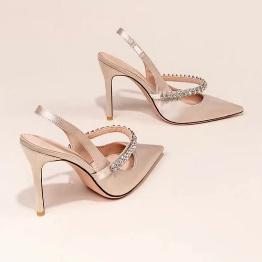 Women's Water Diamond 2025 New Slim Heeled Pointed High-heeled Shoes with A Headband and Sandals for Women's Singles