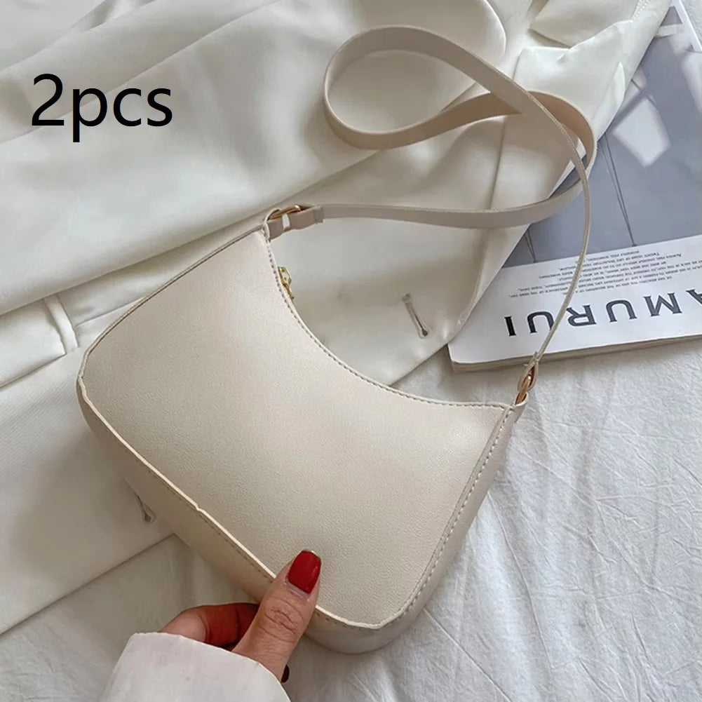 New Women's Fashion Handbags Retro Solid Color PU Leather Shoulder Underarm Bag Casual Women Hobos Handbags sac à main femme
