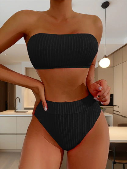 S - XL Bandeau Wrinkled Female Swimsuit High Waist Bikini Women Swimwear Two-pieces Bikini set Bather Bathing Suit Swim V5904