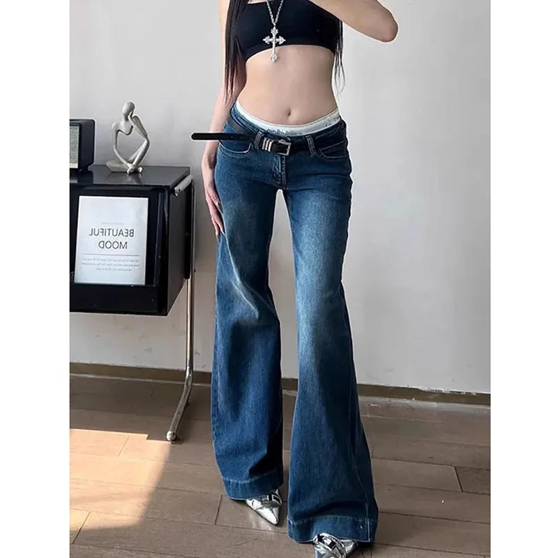 Lucyever Y2K Streetwear Low-Waisted Jeans Women Korean Fashion Slimming Denim Flares Pants Spring Summer Sexy Wide Leg Trousers