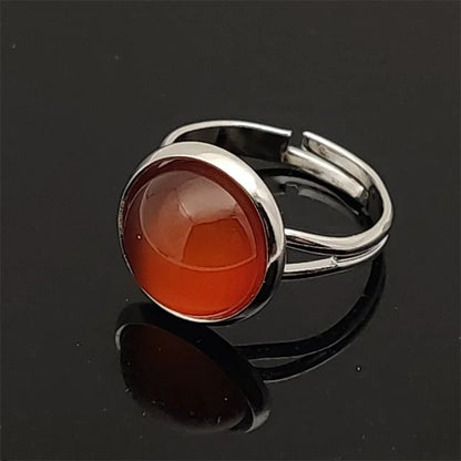 12mm Round Healing Natural Stone Ring Tiger Eye Opal Pink Crystal Adjustable Joint Ring for Women Jewelry
