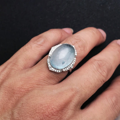 CSJ Big Stone Natural Aquamarine Rings Sterling 925 Silver Turquoise Gemstone 13*18mm Jewelry Women Wedding Engagment Party Gift