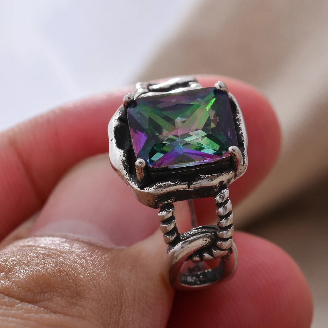 High Quality Retro Thai Silver Shiny Colorful CZ Zircon Star Female Party Ring Jewelry For Women Halloween Gift Never Fade