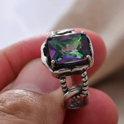 High Quality Retro Thai Silver Shiny Colorful CZ Zircon Star Female Party Ring Jewelry For Women Halloween Gift Never Fade
