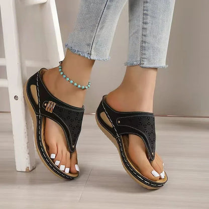 Woman Leather Non-Slip Soft Platform Shoes Flip Flops Summer Women's Wedge Sandal with Heel 2023 Orthopedic Sandals 43