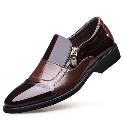 New autumn men's leather shoes Sharp pointed outdoor anti slip flat Fashion Business Zipper Footwear Casual comfort male shoes