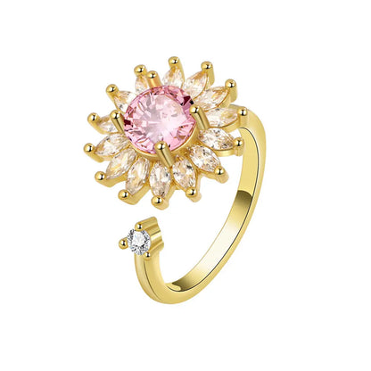 VENTFILLE 925 Sterling Silver Sunflower Diamond Zircon Rotatable Ring For Women Gift Relieve Stress Ring Jewelry Wholesale