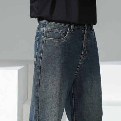 Youth Stylish Loose Fit Denim Pants Spring Retro Blue Wide Leg Jeans Soft Cotton Mid Waist Design for Daily Comfort & Durability