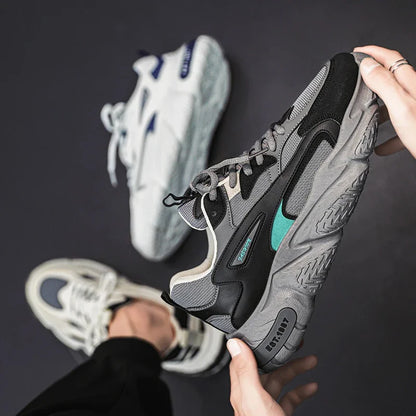 2025Thick Sole Versatile Clunky Sneaker For Men 2023 New Trend Mesh Lace Up Breathable Casual Sports Shoes Increased Soft Soles