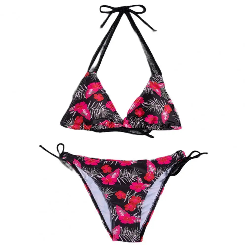 1 Set  Women Swimsuit  Padded  Three-point  Stretchy  Beautiful Floral Print Bikini Set  for Swimming Pool
